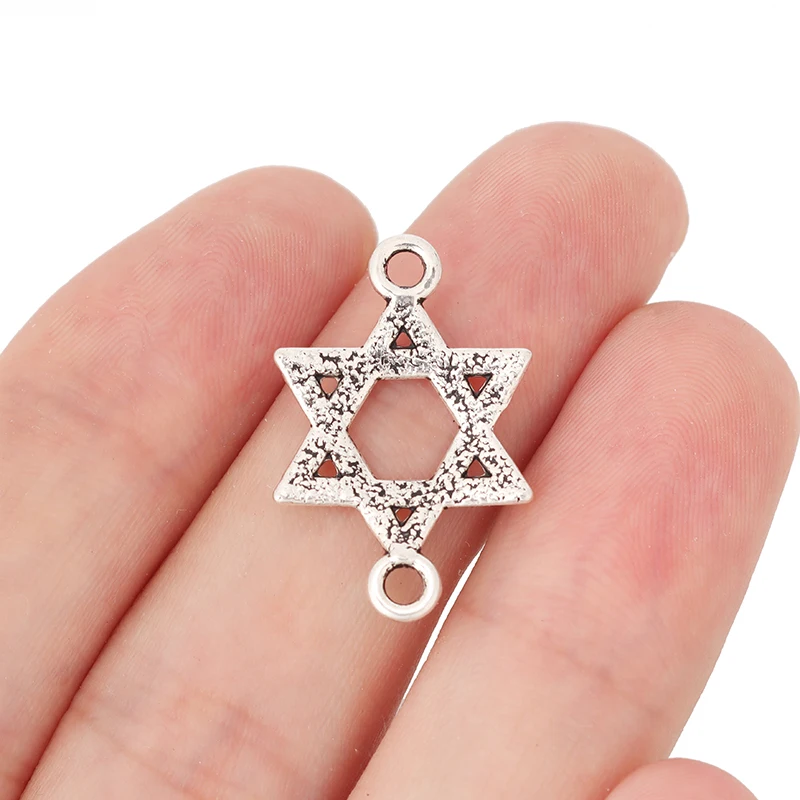 10 x Tibetan Silver Star of David Connector Charms for DIY Bracelet Jewelry Making Accessories 26x17mm