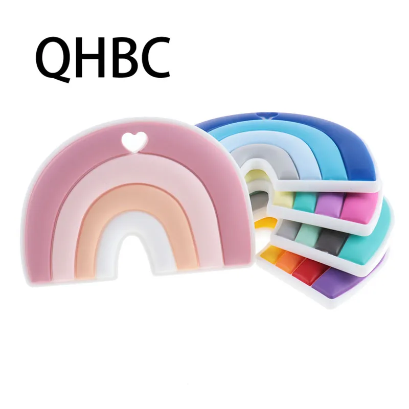 QHBC 10pcs Silicone Cartoon Rainbow Baby Teether BPA Free Newborn Teething Gifts Accessories Nursing Pacifier Soothing Chain DIY