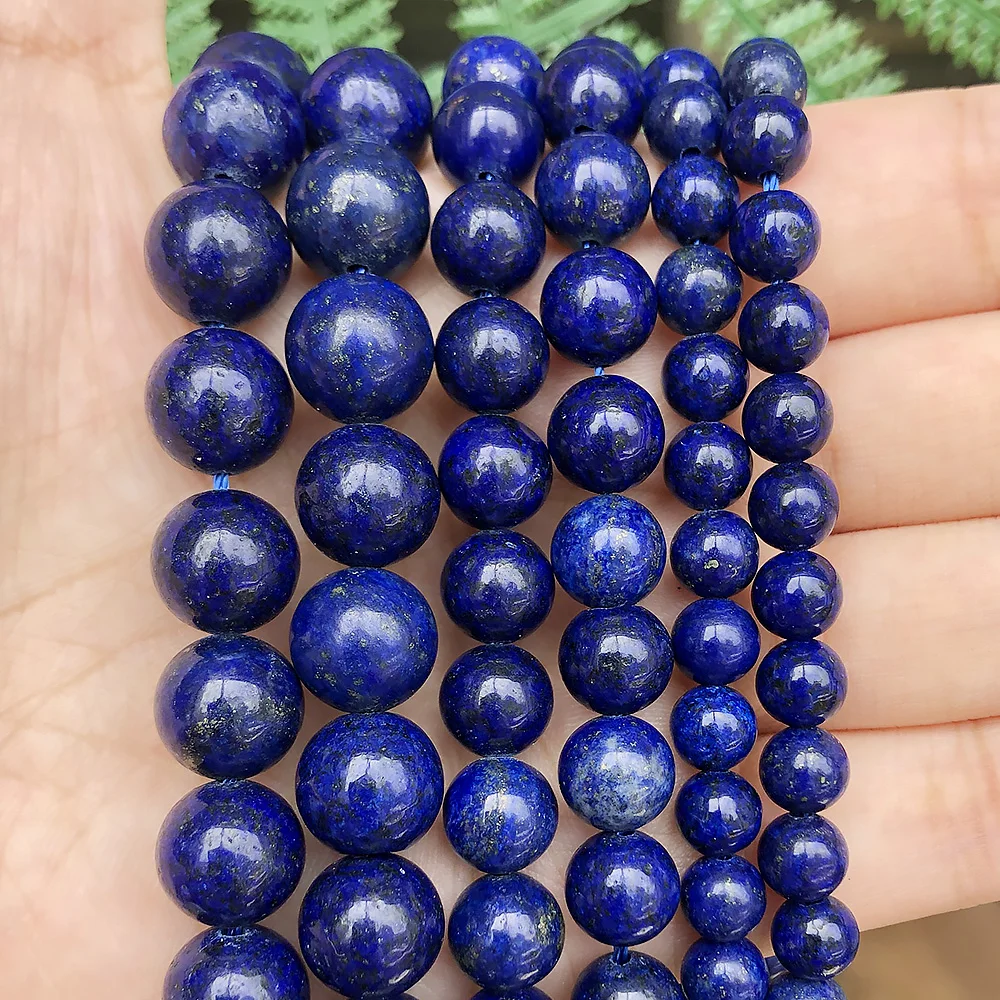 หินธรรมชาติ Lapis Lazuli รอบสายคล้องแว่นตาลูกปัด15 "Strand 4 6 8 10 12มม.เลือกขนาด DIY สร้อยคอ Bracelet-F00078