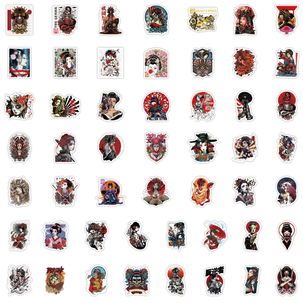 10/30/50PCS Cool Japanese Geisha Tattoo Girl Graffiti Stickers Skateboard Suitcase Freezer Graffiti Luggage Retro Sticker Decal