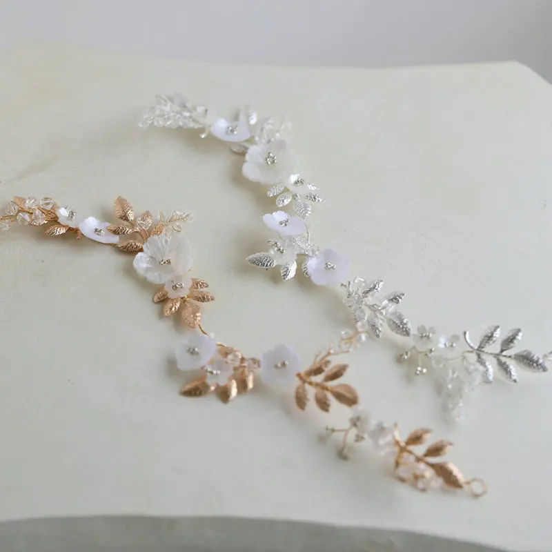 Fashion Shell Flower Headband Romantic Gold Color Leaf Headpiece Hair Vine Bride Wedding Accessories