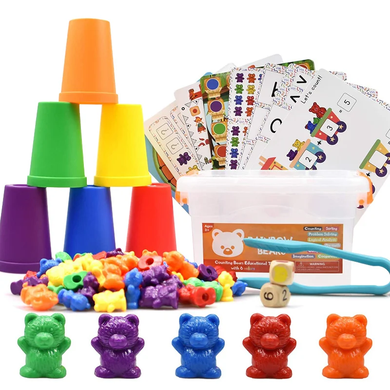 Ours de poids arc-en-ciel Montessori pour enfants, trieur de documents, matériel de comptage, jeu d'apprentissage des mathématiques, jouets pour enfants, nouveau