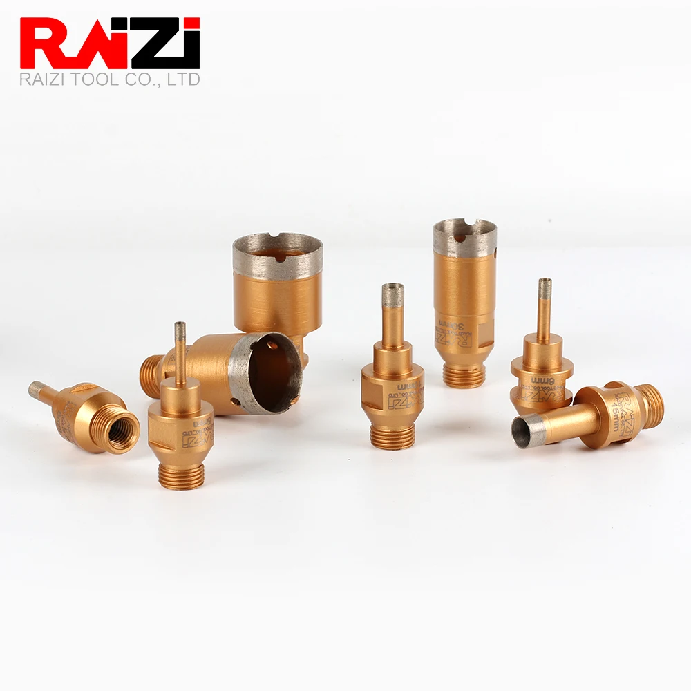 Raizi 1Pc Wet Thin Wall CNC Diamond Core Bits For Porcelain Tile Dekton Lapitec Neolith Double Screw 1/2” Gas M14 Wet Drill Bit