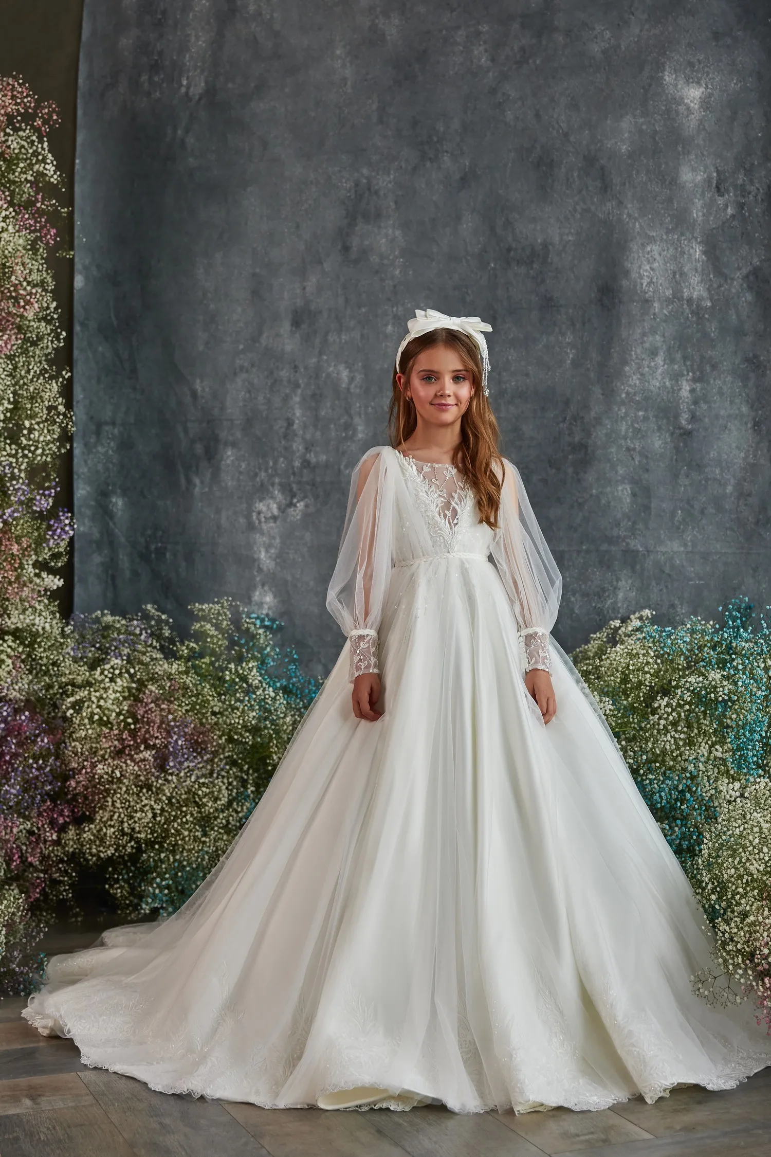 Vestidos de niña de flores para boda, cuentas de purpurina, Media manga larga, vestidos de desfile para niños pequeños, cumpleaños, primera comunión