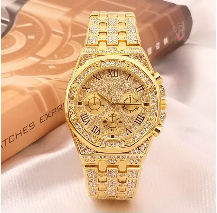 2020 Top Luxury Gold Diamond Watches Men 316L Stainless Steel Quartz Wristwatches Business Men Watches Ice Out Reloj Hombre