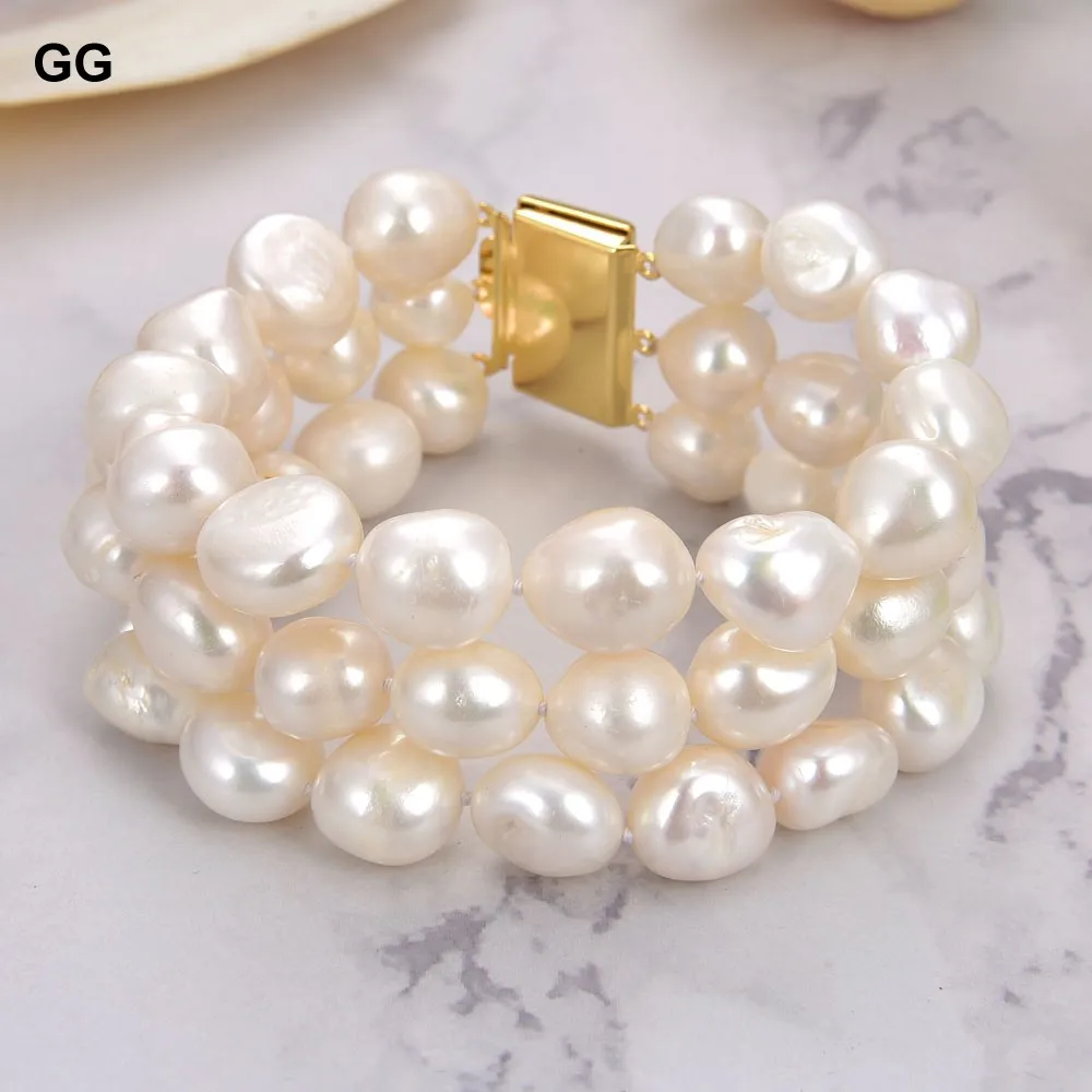 

GuaiGuai Jewelry Natural Pearl 8" 13-14mm AA White Baroque Keshi Pearl Bracelet