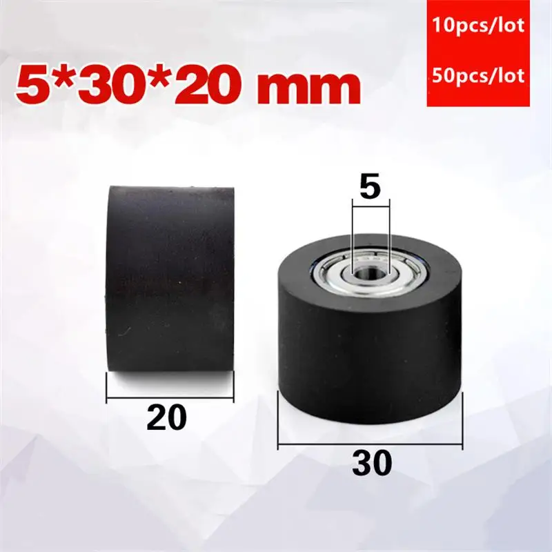 

10pcs/50pcs flat wheel 5*30*20mm bearing 635ZZ 635 PU soft rubber coated pulley 5x30x20 conveyor belt low noise guide roller