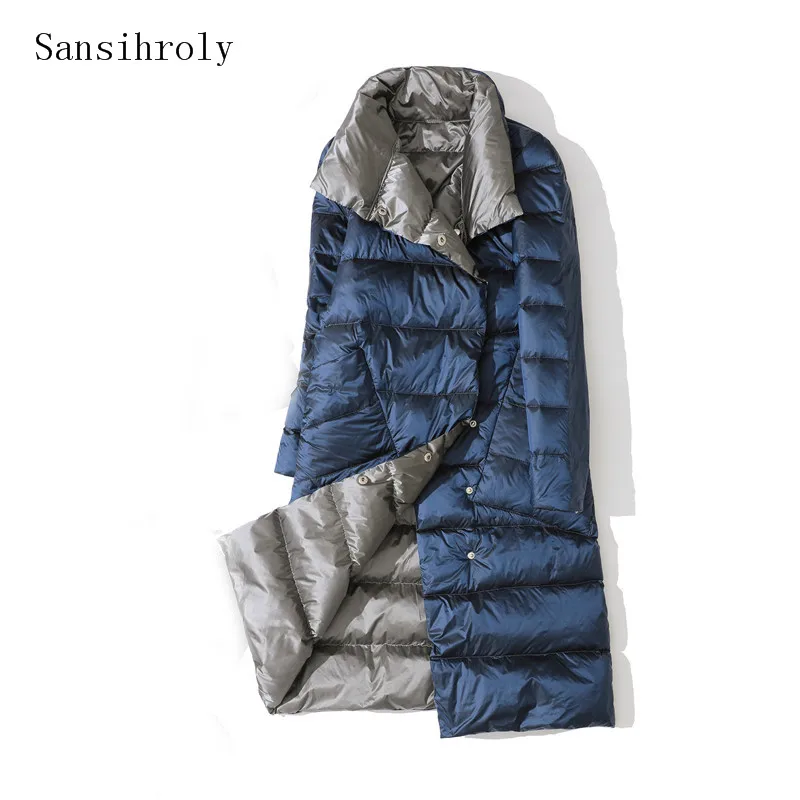 

Sanishroly 2022 Two Wears Autumn Women Long Double Down Coat Light Thin White Duck Down Jacket Female Winter Puffer Outwears 3XL