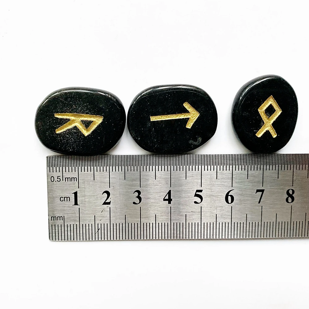 Natural Black Obsidian Palm Stones Viking Runes Amulet Divination Palmstone Crystal Nordic Runes Stones Set Symbols Crafts 25pcs