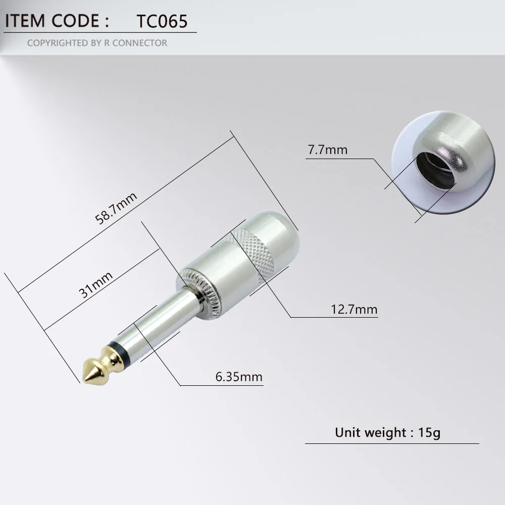 Conector de Pedal de Efeitos de Guitarra Banhado a Ouro Microfone Plug Jack Estojo de Liga de Zinco Conector Masculino Mono Estéreo 10PCs 6,35mm, 1