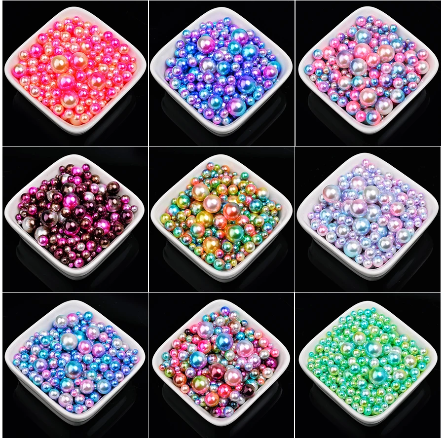 Mermaid Color Gradient Round Pearls 3/4/6/8/10MM Mix Size&Color 200-400Pcs No Hole For DIY Craft Scrapbook Jewelry Garment Beads