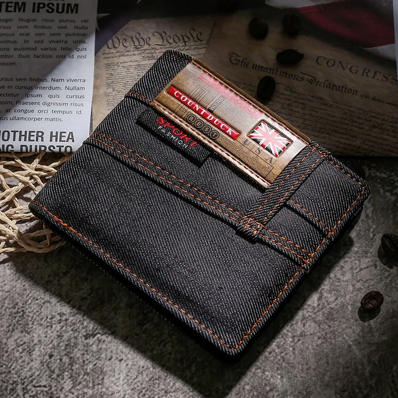 New Men's Wallet Quality Short Purses Denim cloth Men Business Wallet Card Holder Man Zipper Purse Coin Bag Portefeuille Homme