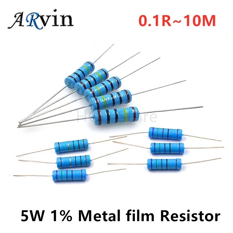 10 قطعة/الوحدة 5W 1% المعادن فيلم المقاوم المقاومة 0.1R ~ 10M 1R 1K 1.2 1.3 3.3 10 22 33 47 120 360 18 390 470 82 R K أوم 10K 100K 1M