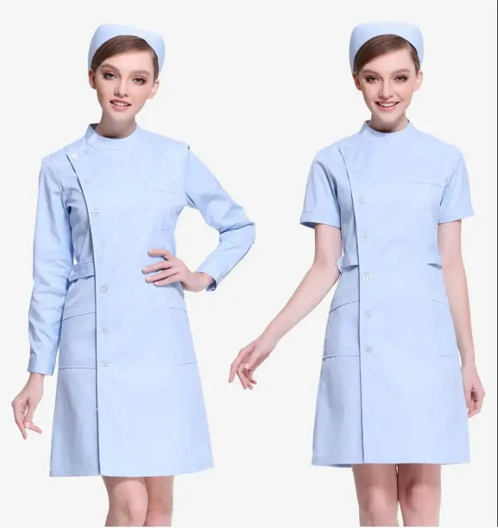 Summer Nurse Uniform Gown Women Hospital Work Clothes Blue Dress Medical