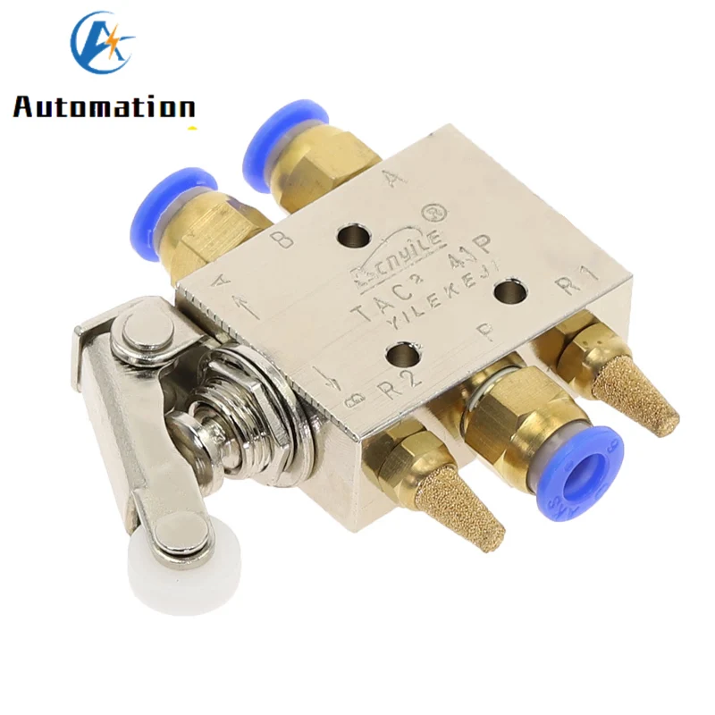 TAC2-41P Exhaust valve 2 Position 5 Way Self-reset Roller Lever switch Pneumatic Mechanical Valve 1/8 Thread w Fittings Silencer