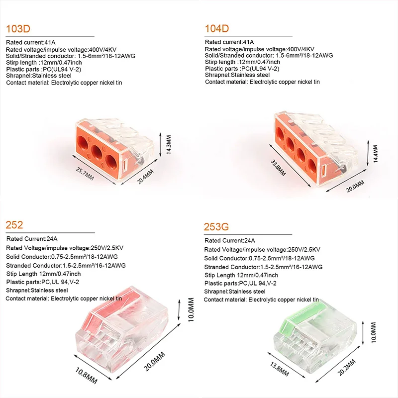 Universal Quick Wire Connectors Wire Conductor Connection Electrical Push in Cable Wiring Cable Connector Led Light Connector