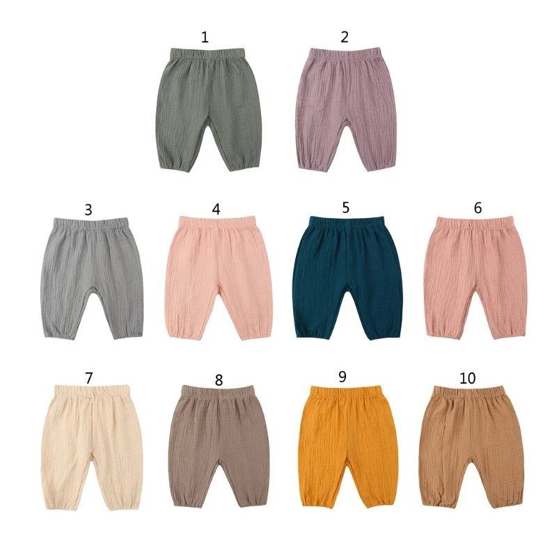 

Baby Wrinkle Cotton Bloomers Solid Color Casual Eelastic Harem Long Pants Soft Loose Trousers for Toddler Kids 0-12Months