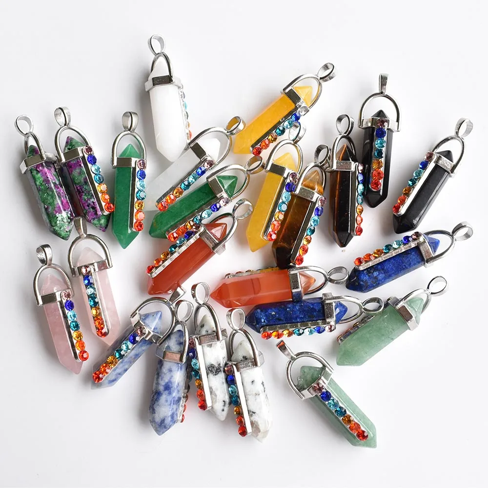 7 Chakra Naturstein Lapislazuli Tigerauge Quarz Obsidian Anhänger für DIY Schmuckherstellung Halsketten Zubehör 24 Stück/Lot Großhandel – Detail 2