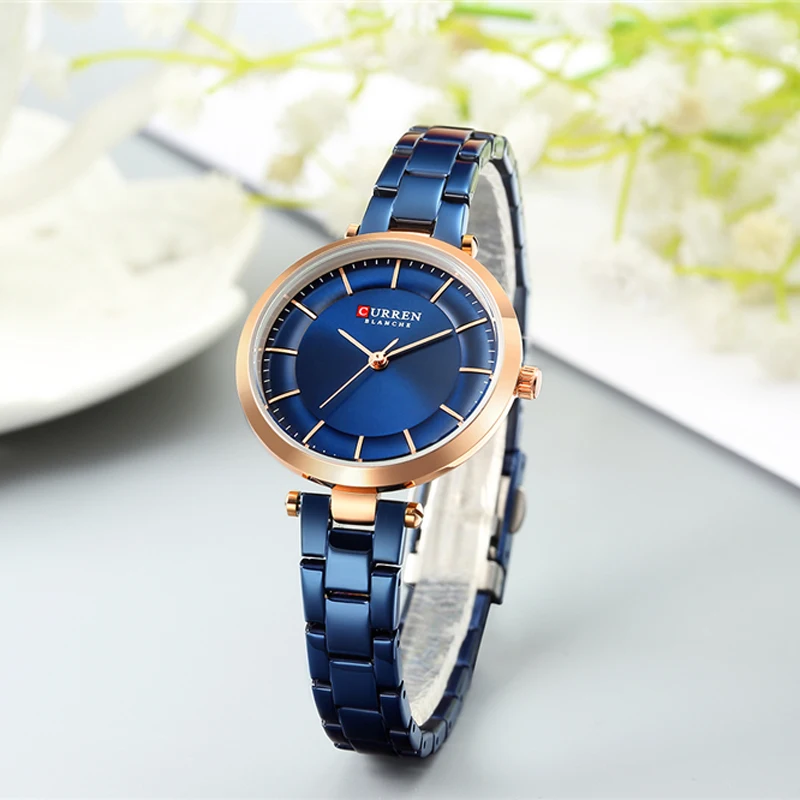 CURREN-Reloj de pulsera elegante para mujer, de acero inoxidable, de cuarzo, clásico