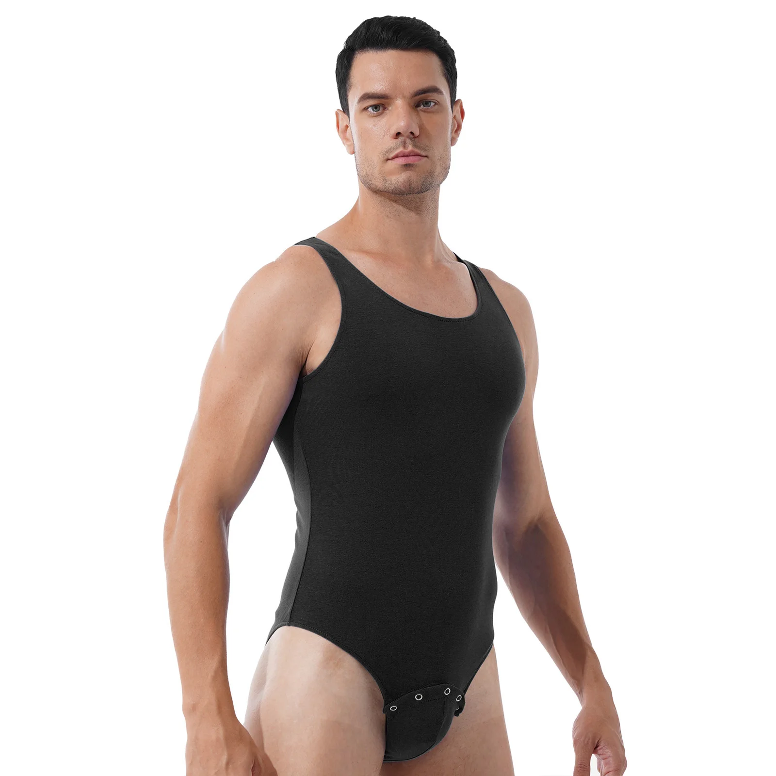 Leotardo de natación sin mangas para hombre, en la entrepierna Chaleco con botón de presión, camisa deportiva, Mono para entrenamiento físico, traje de baño para gimnasio