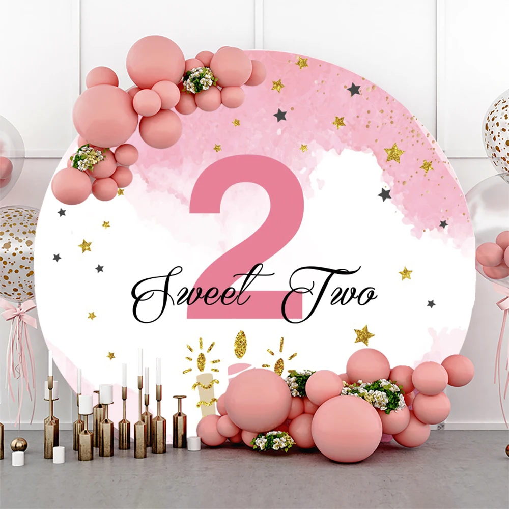 Laeacco Gold Glitters Candle Two Birthday Party Backdrop For Photography Baby Portrait Customized Round Circle Photo Background