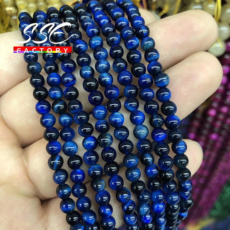 Natural Blue Tiger Eye Stone Beads Lapis Lazuli Round Loose 4 6 8 10 12 14mm Beads For Jewelry Making DIY Bracelet Accessories