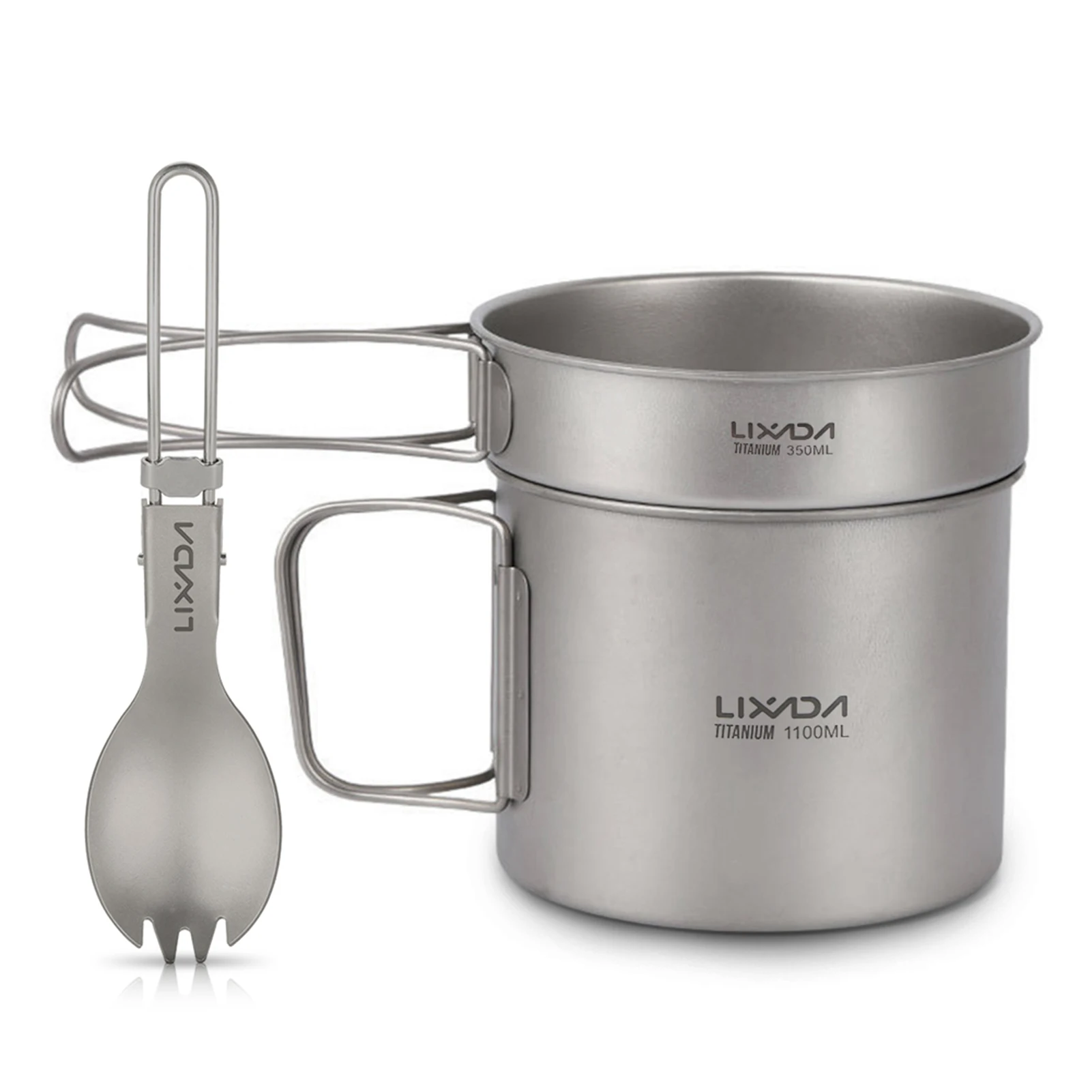 Lixada 초경량 티타늄 조리기구 세트, 야외 캠핑 조리기구 세트, 900ml, 1100ml 냄비, 350ml 프라이팬, 여행용 접이식 스포크 포함