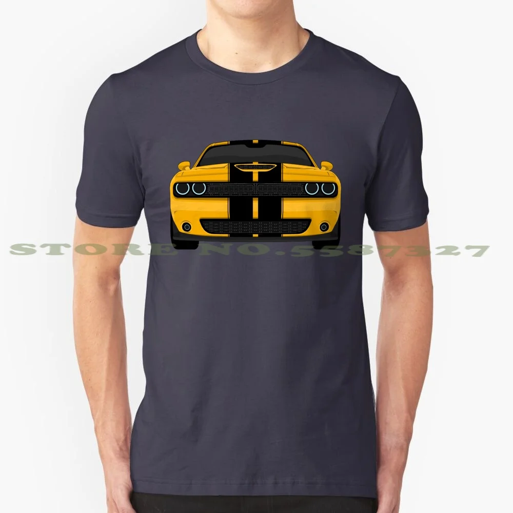 Challenger Front ( Gold ) 100% Cotton T-Shirt Hellcat Challenger Srt Charger Car Hemi Muscle Demon Drag Racing