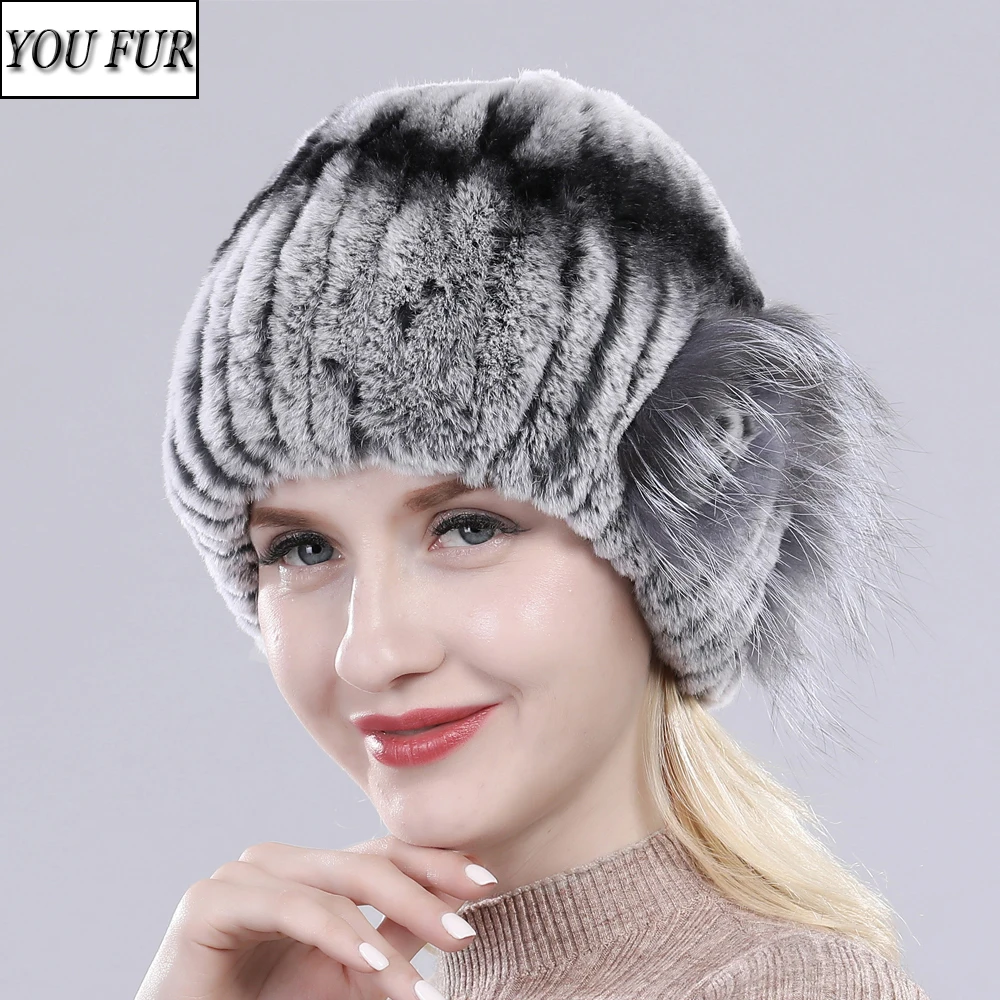 

Russia Women Real Rex Rabbit Fur Hats Good Elastic Knitted 100% Genuine Rex Rabbit Fur Cap Lady Winter Warm Real Fur Beanies Hat