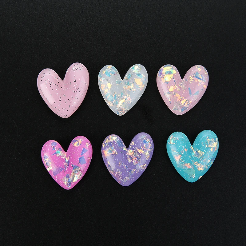 10Pcs Cute Flatback Resin Glitter Heart Pendant For DIY Jewelry Fashion Earrings Findings Necklace Charm Accessories