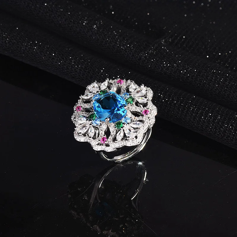 Fashion 925 Sterling Silver Necklaces Women Elegant Noble Full Zircon Flower Rings Set Jewelry Girl Engaged Party Accessories