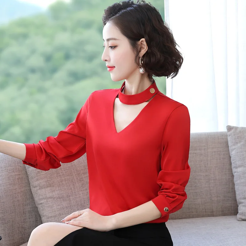 

2023 New Korean Lady Chiffon Shirt Female Design Sense Of Minority Spring Autumn Long Sleeve Professional Temperament Chic Top