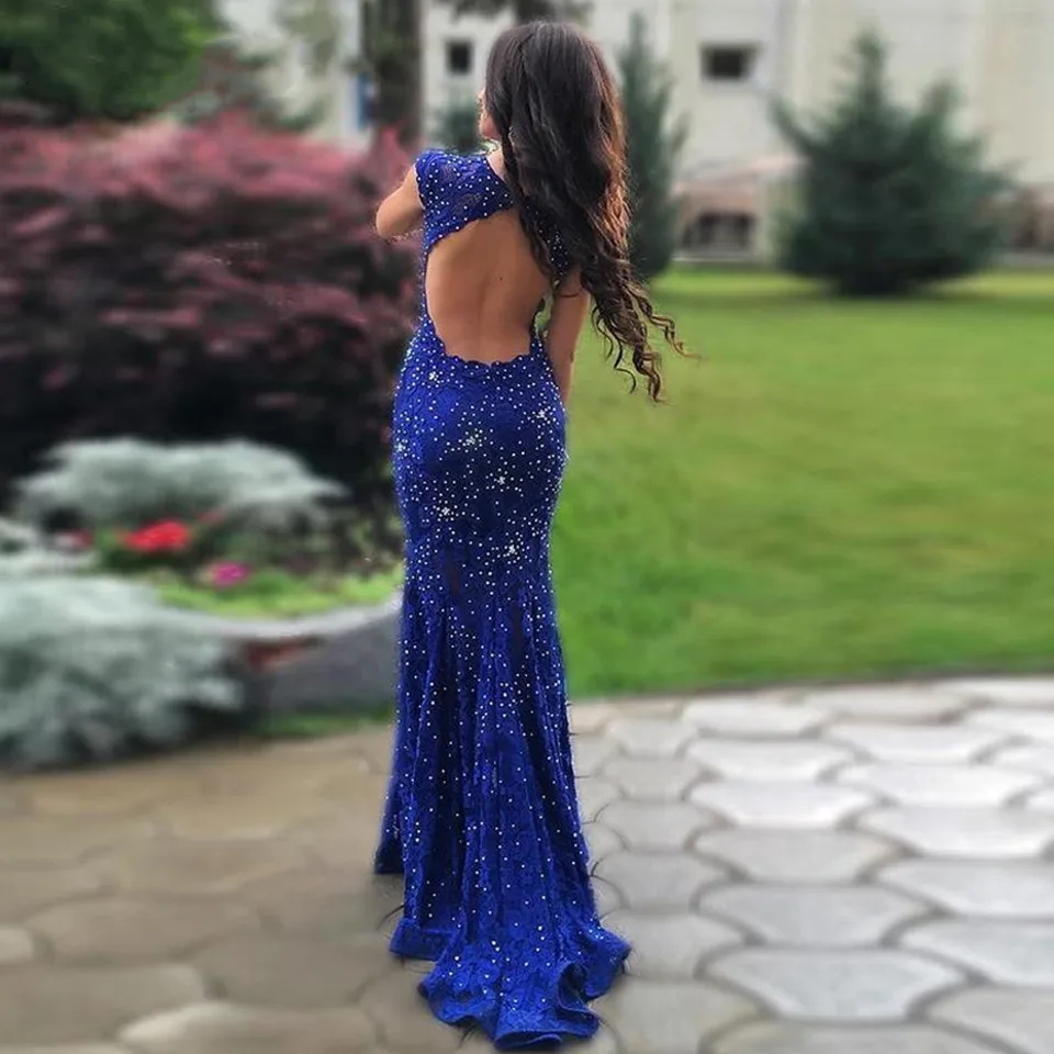 Royal Blue Sexy Mermaid suknie wieczorowe 2022 kobiety formalna szata na imprezę De Soiree eleganckie koraliki koronkowe Vestidos Maxi długa suknia balowa