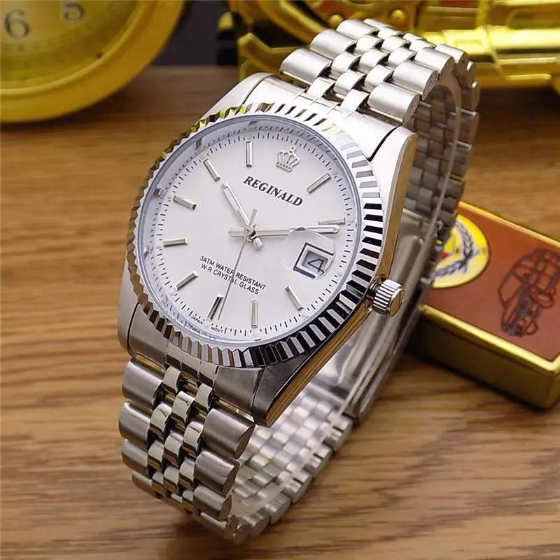 2020 Men Watches Luxury Brand REGINALD Watches Fashion Casual Men Watches Silver Stainless Steel Quartz Wristwatch Clock Hours