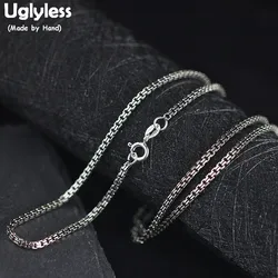 Uglyless 2MM Thick Box Chains for Women Men Neutral Silver Necklaces NO Pendants Real 925 Sterling Silver jewelry Accessory C120