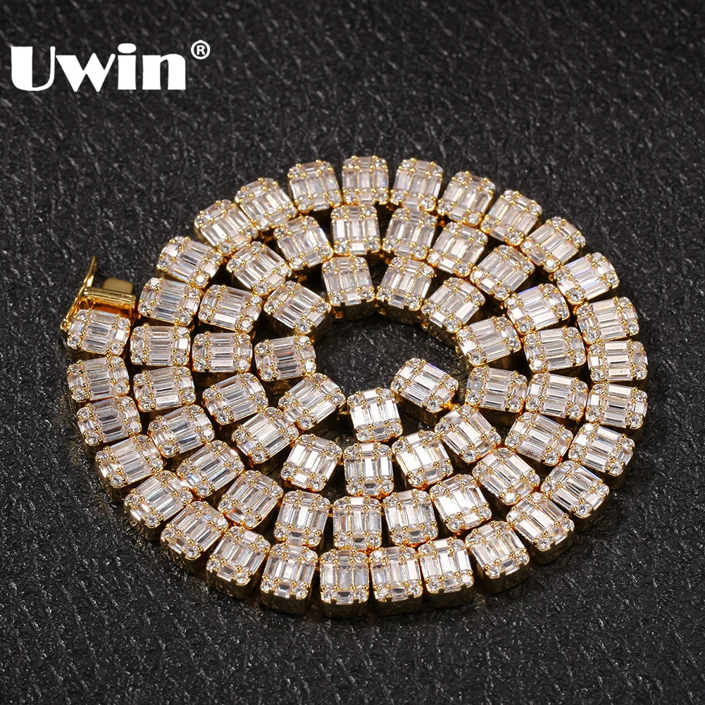 

UWIN Bling Cubic Zirconia Necklace White Square baguettecz Cluster Hiphop Chains Necklaces Fashion Men Women Iced Jewelry