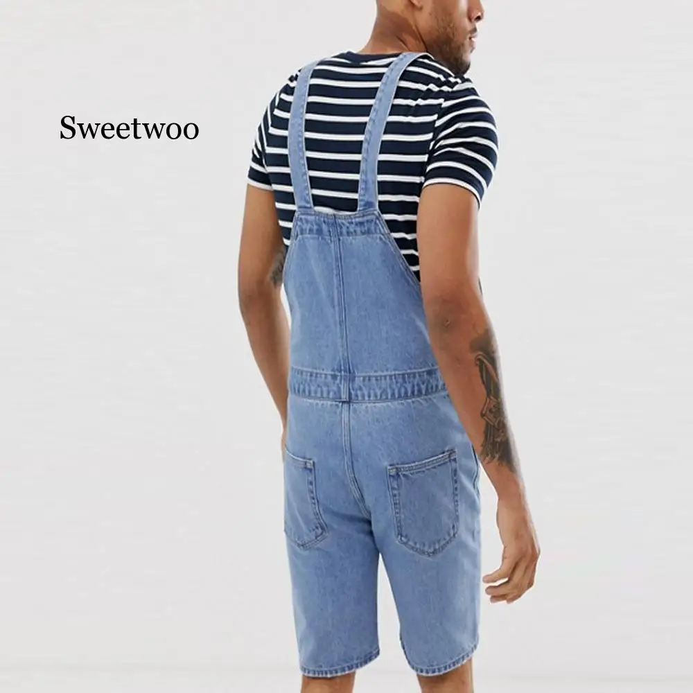 2020 New Mens Casual Retro Denim Bib Overall Shorts Pants Summer Autumn Solid Jeans Jumpsuit For Male Rompers