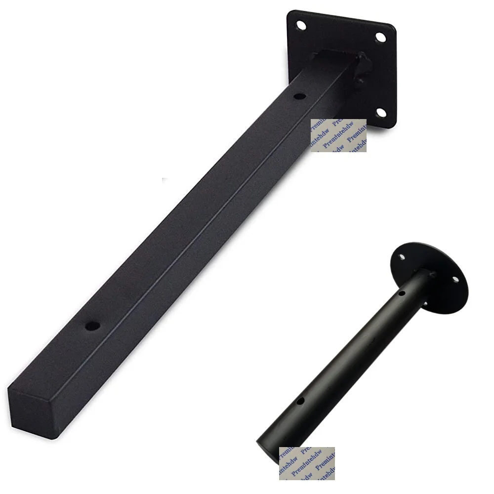 2Pcs Matte Black Wall Mounted Floating Shelf Bracket Support With Screws Round Square Tube Loft Rustic Vintage Rural