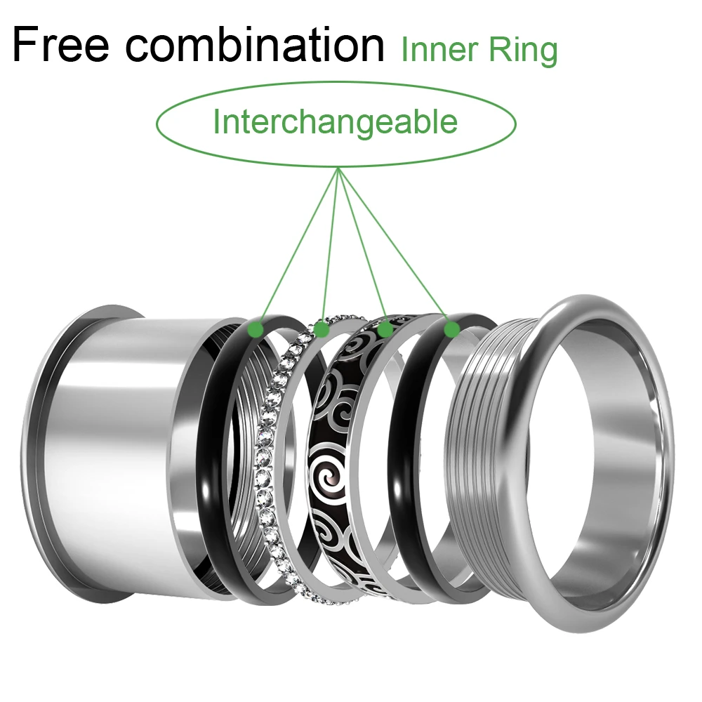 Yoiumit Stackable Inner Filled Aluminum Accessories Rings Women Stainless Steel Base Interchangeable Ring Wedding Jewelry Gift