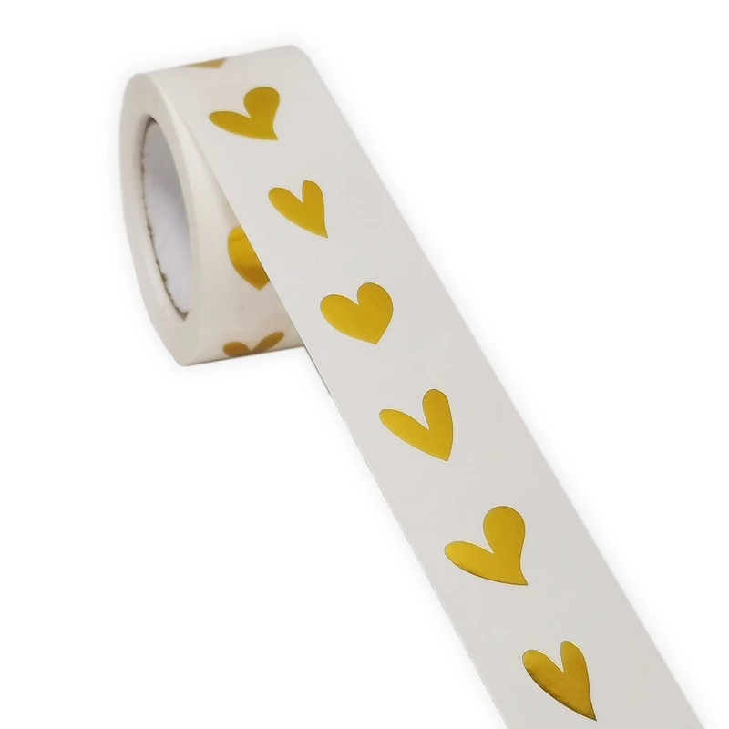 100/500pcs Round Clear PVC Gold Heart Sticker Cute Sealing Label for Envelope Gift Packaging Decor Stationery Stickers