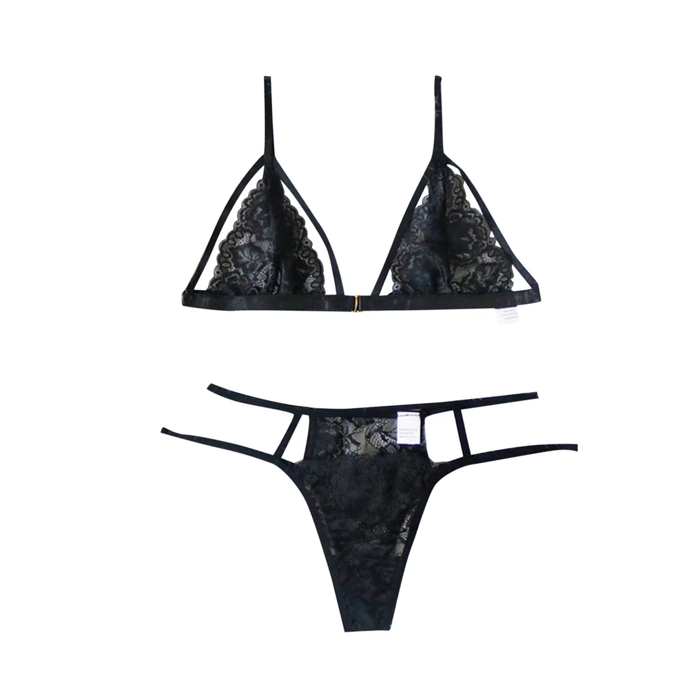 Women Sexy Underwear 2Pcs Lingerie Set Transparent Lace Embroidery Floral Babydoll Bra G-String Thong Panty Nightwear Brief Sets image 5
