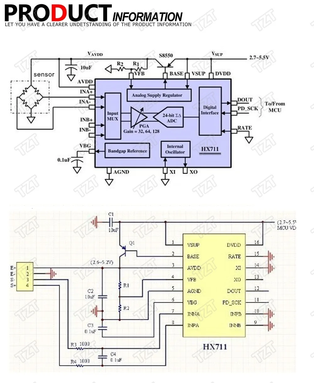 TZT 1/5 Stück HX711 Modul Wiegesensoren Spezielles AD-Modul für Arduino – Detail 1