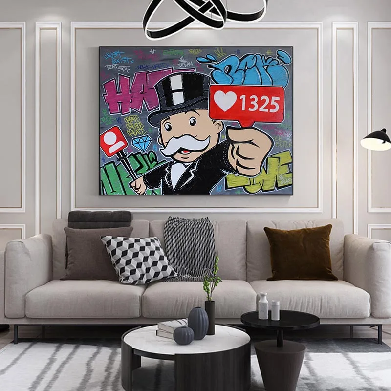 Graffiti Alec Monopolyingly Canvas Prints Picture Modular Paintings for Living Room Poster on The Wall Home Decor - view 3