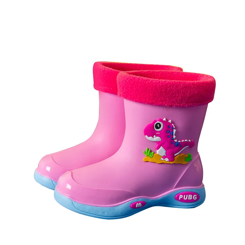 Water Shoes for Baby Girl Boy Shoes Waterproof Cute Rain Boots Kids PVC Rubber Dinosaur Pattern Rain Shoes with Removable Velvet