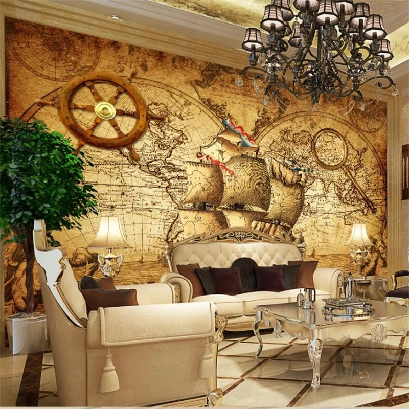 beibehang Customized large murals fashion home decoration retro nautical world map theme murals wall wallpaper papel de parede