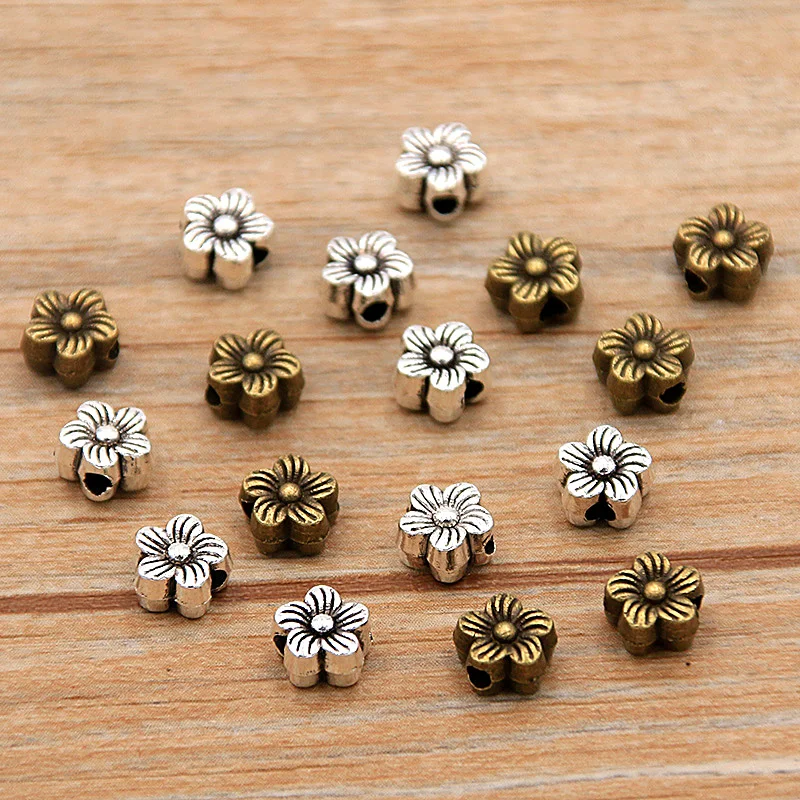 PULCHRITUDE 60pcs 6*6mm Two Color Small Flower Bead Spacer Bead Charms For Diy Beaded Bracelets Jewelry Handmade Making