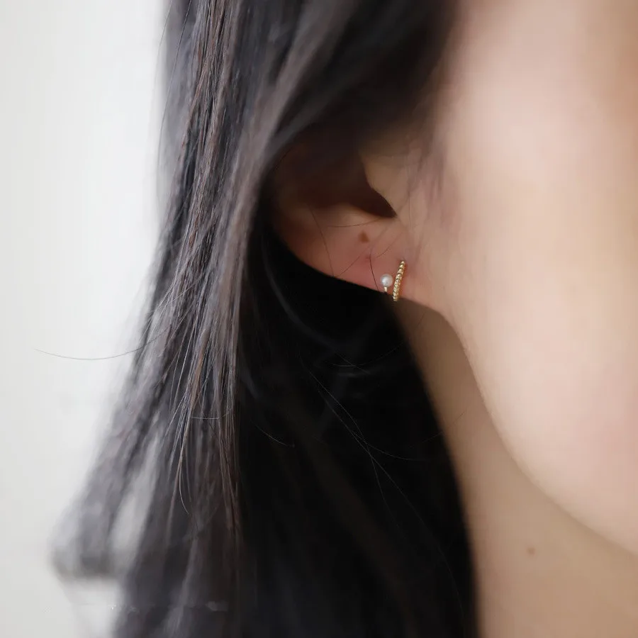 925 Sterling Silver Korea Simple Double Half Circle Small Pearl Stud Earrings Women 14k Gold Plating Jewelry Gift