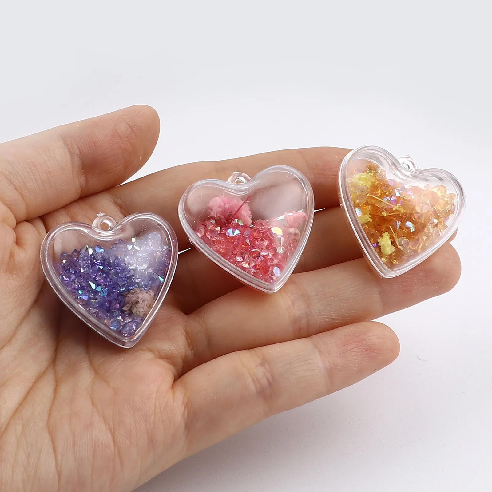 5PCs Secret Heart Pendant For Necklace Jewelry Making Colorful Dried Flower Beads Pendant Bracelet Earring Finding Color Random