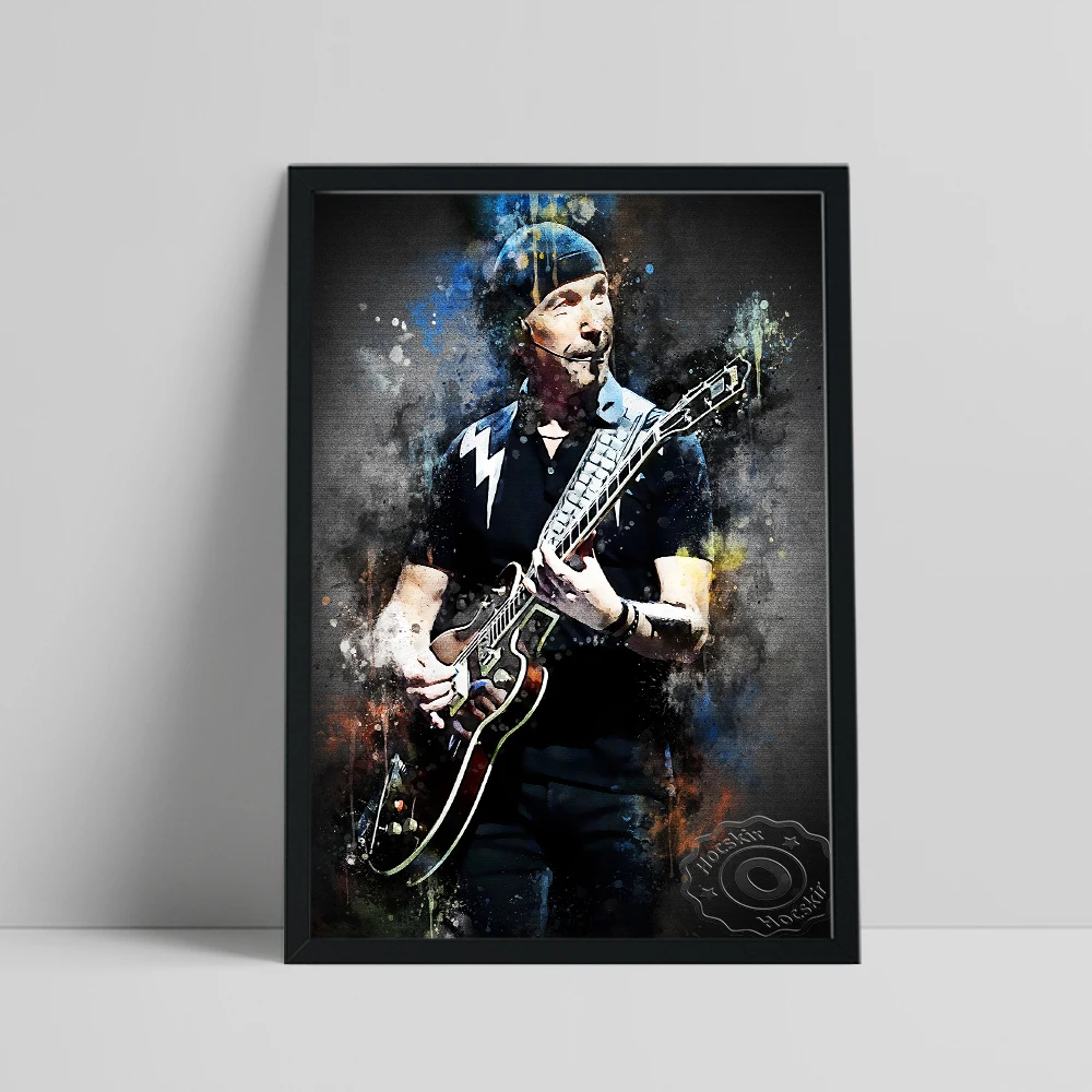

David Howell Evans Guitarist Print Poster, The Edge U2 Rock Band Fans Collect Art Prints, Vintage Art Figure Portrait Home Decor