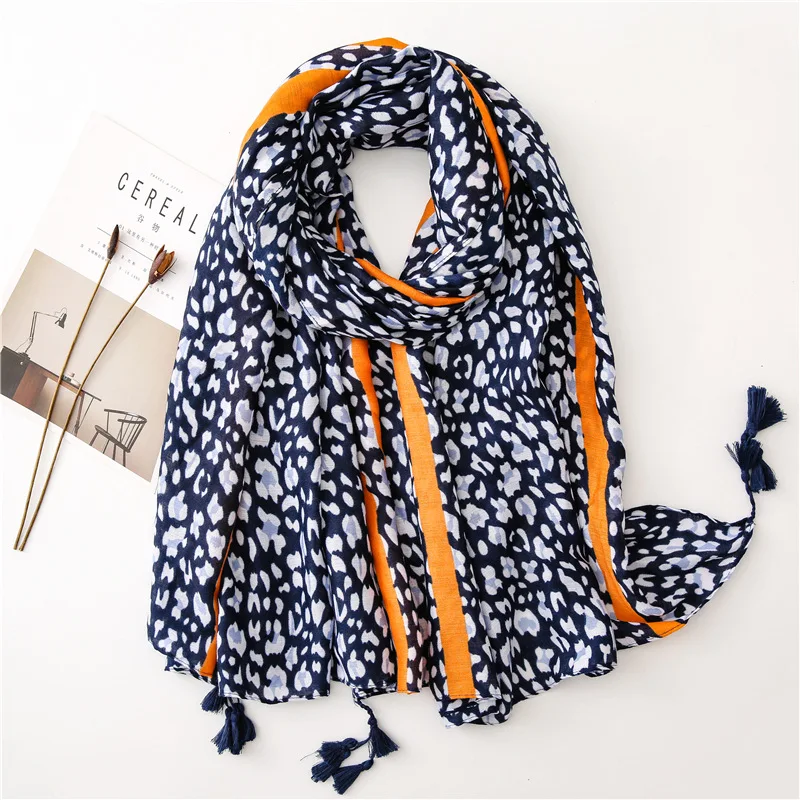 

2020 Autumn Fashion Leopard Print Tassel Scarves Shawls Wrap Women Soft Cotton Scarf Muffler Hijab Headband Free Shipping